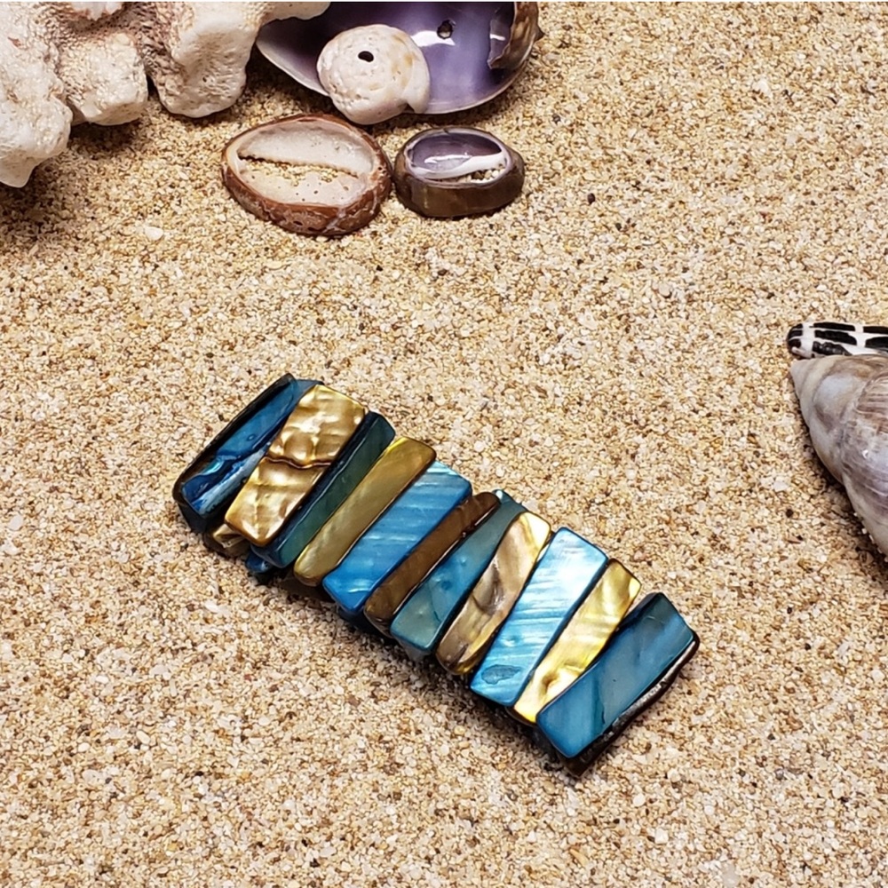 Seashell Stretchy Bracelet, Blue & Brown